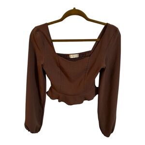 Altar'd State Brown Long-Sleeve Crop Top